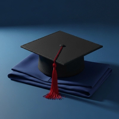 Graduation cap, gown, and tassel laid out neatly